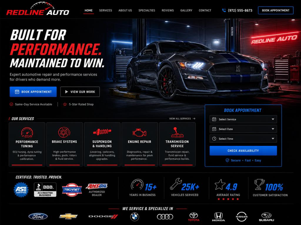 Redline Auto concept website